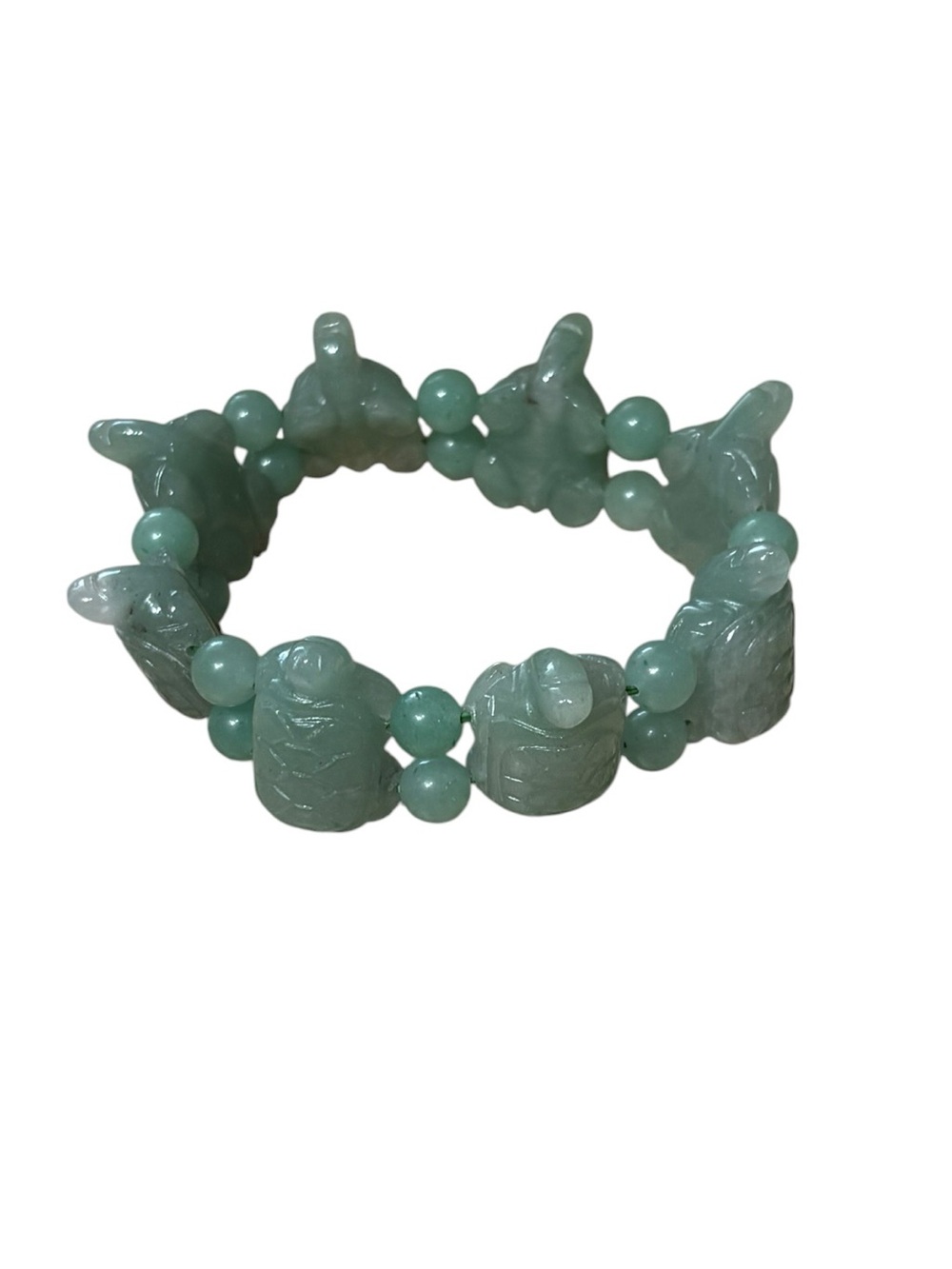 Carved Green Turtle Jade Beaded Stretch‎ Bracelet Good Luck Bracelet